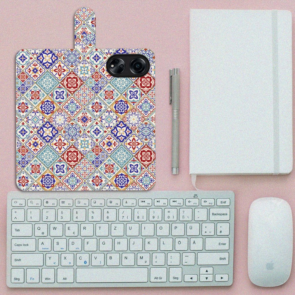 OPPO A98 5G Bookcase Tiles Color boekhoes bovenaanzicht