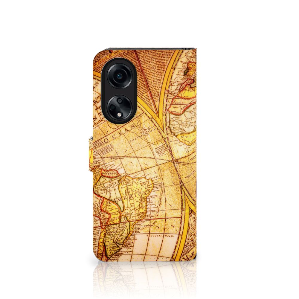 OPPO A98 5G Flip Cover Kompas hoesje vintage kaart design achterzijde