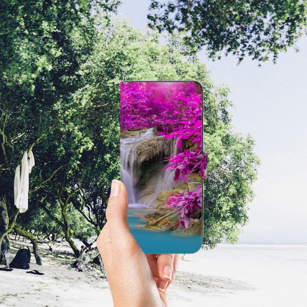 OPPO A98 5G Flip Cover Waterval waterval paars bomen hand