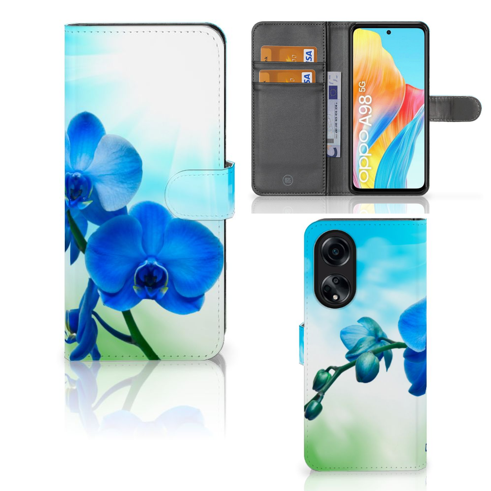 OPPO A98 5G Hoesje Orchidee Blauw Cadeau voor je Moeder hoesje orchidee aanzicht