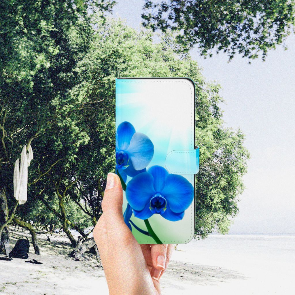 OPPO A98 5G Hoesje Orchidee Blauw telefoonhoesje orchidee design aanzicht