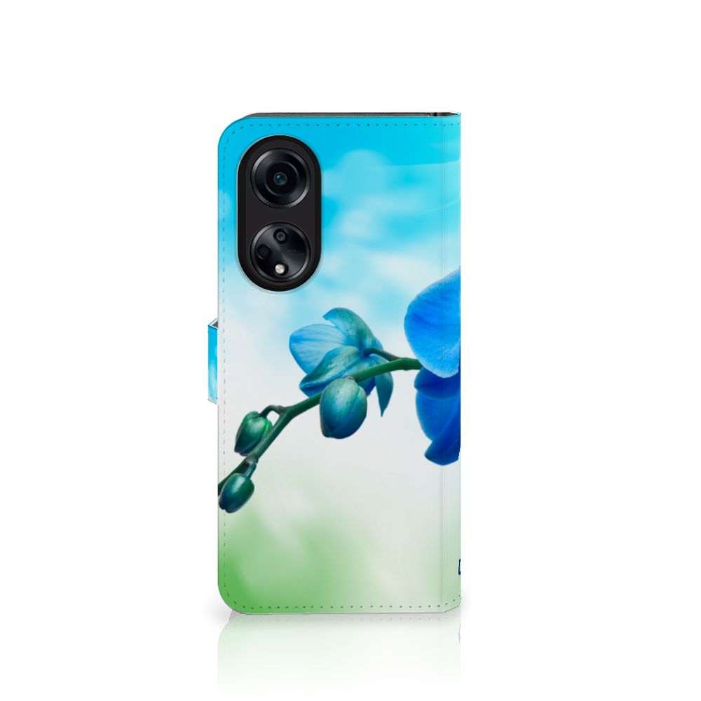 OPPO A98 5G Hoesje Orchidee Blauw hoesje orchidee blauw aanzicht