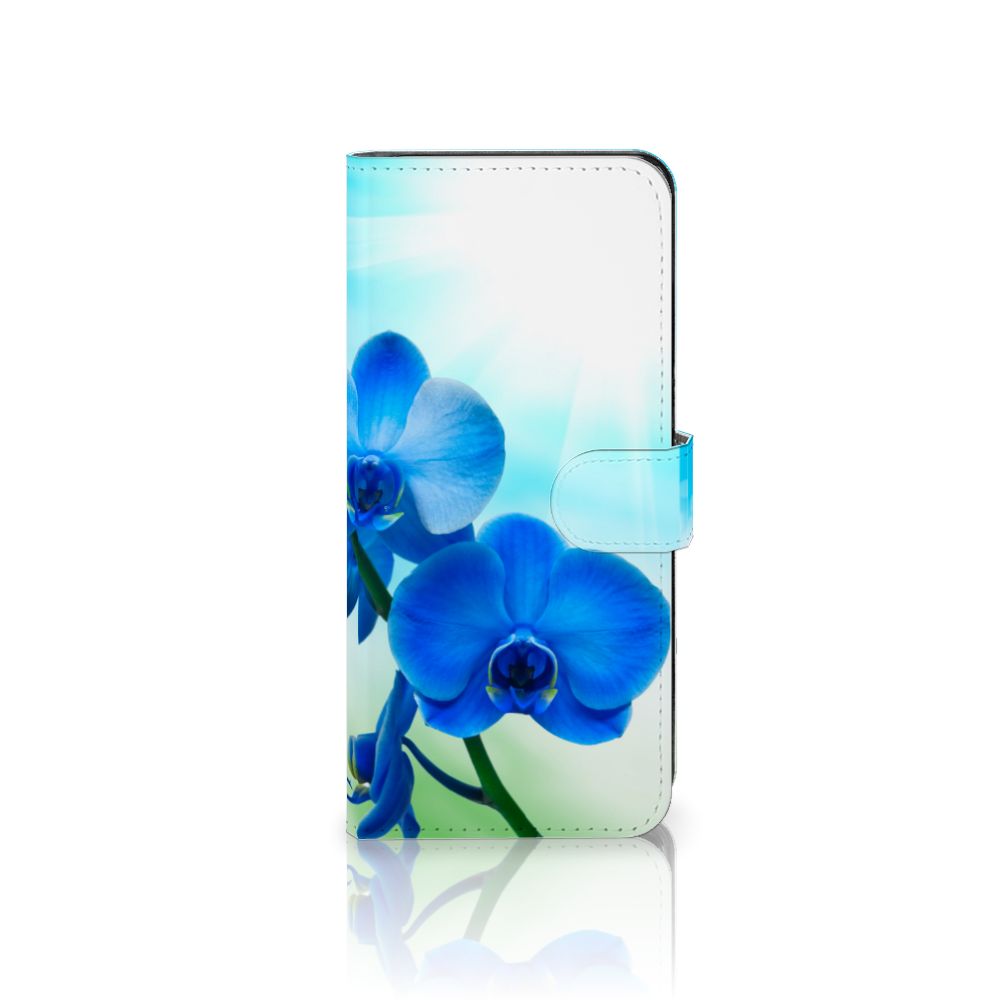 OPPO A98 5G Hoesje Orchidee Blauw hoesje met magnetische sluitclip orchidee blauw voorkant