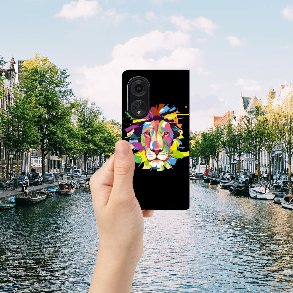 OPPO A98 5G Magnet Case Lion Color met kleurrijk leeuwontwerp, perfect voor bescherming en gebruiksgemak 🎨.