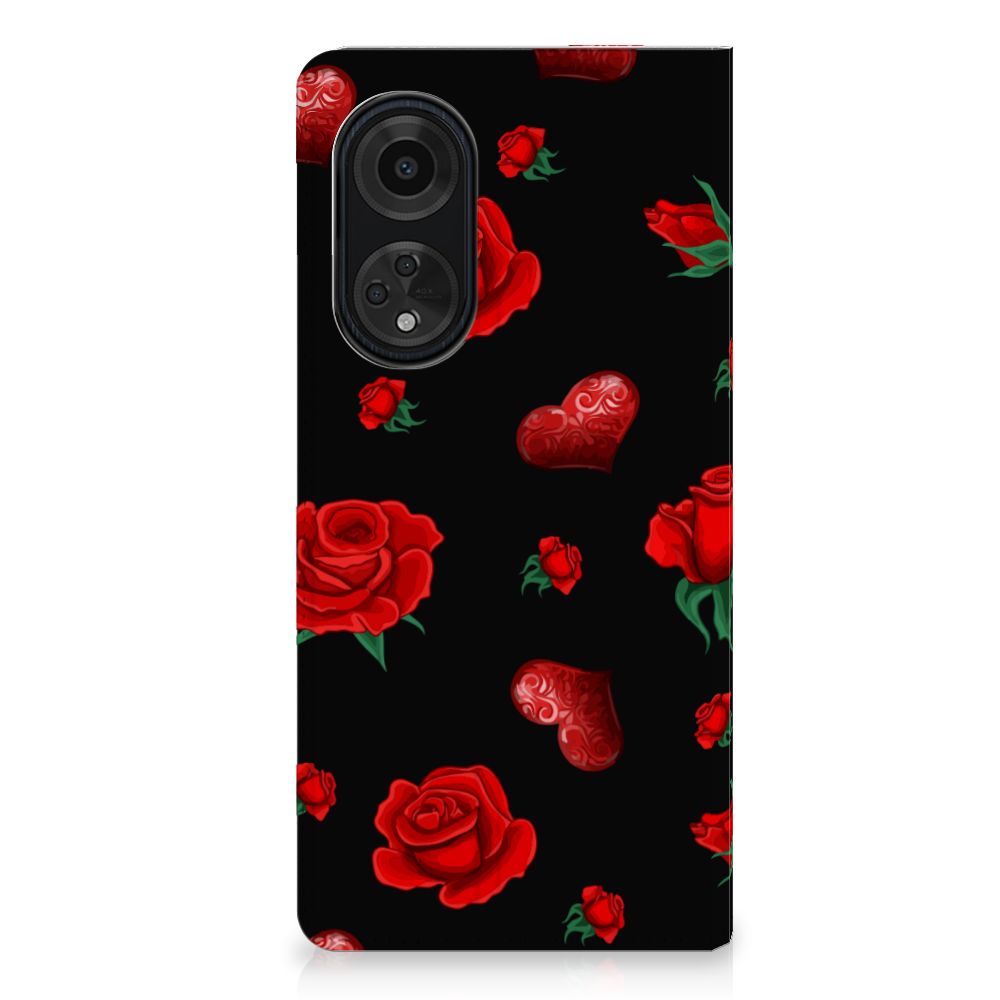 OPPO A98 5G Magnet Case Valentine bloemen hartjes design voorkant