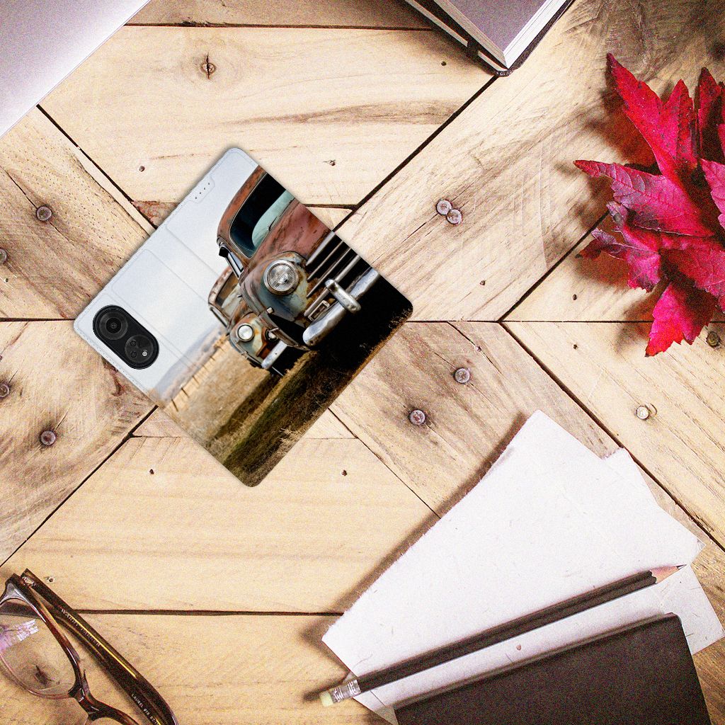 OPPO A98 5G Stand Case Vintage Auto met retro auto ontwerp voor bescherming en uitstraling 🎁