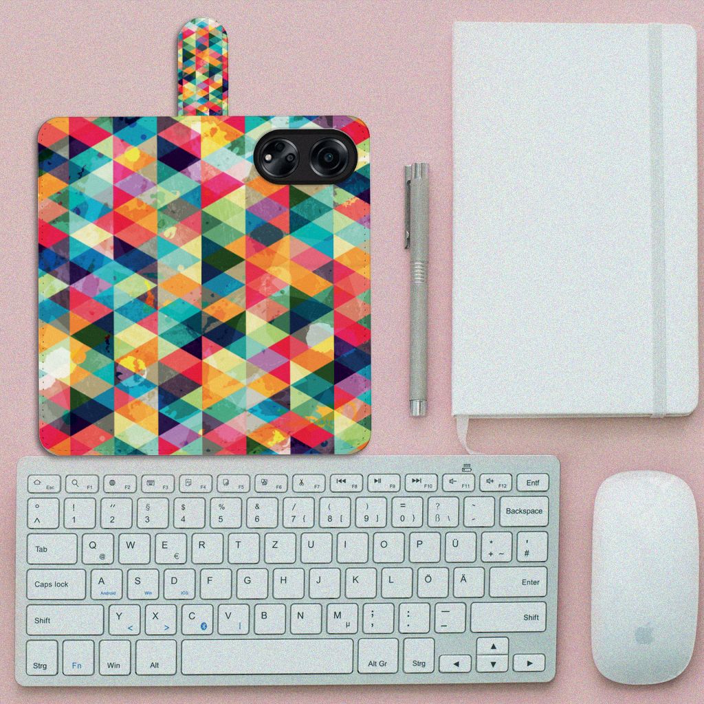 OPPO A98 5G Telefoon Hoesje Geruit geometrisch design bovenaanzicht