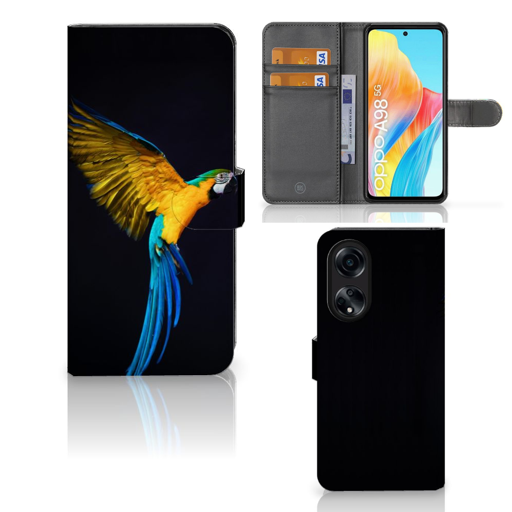 OPPO A98 5G Telefoonhoesje met Pasjes Papegaai boekhoesjes papegaai aanzicht