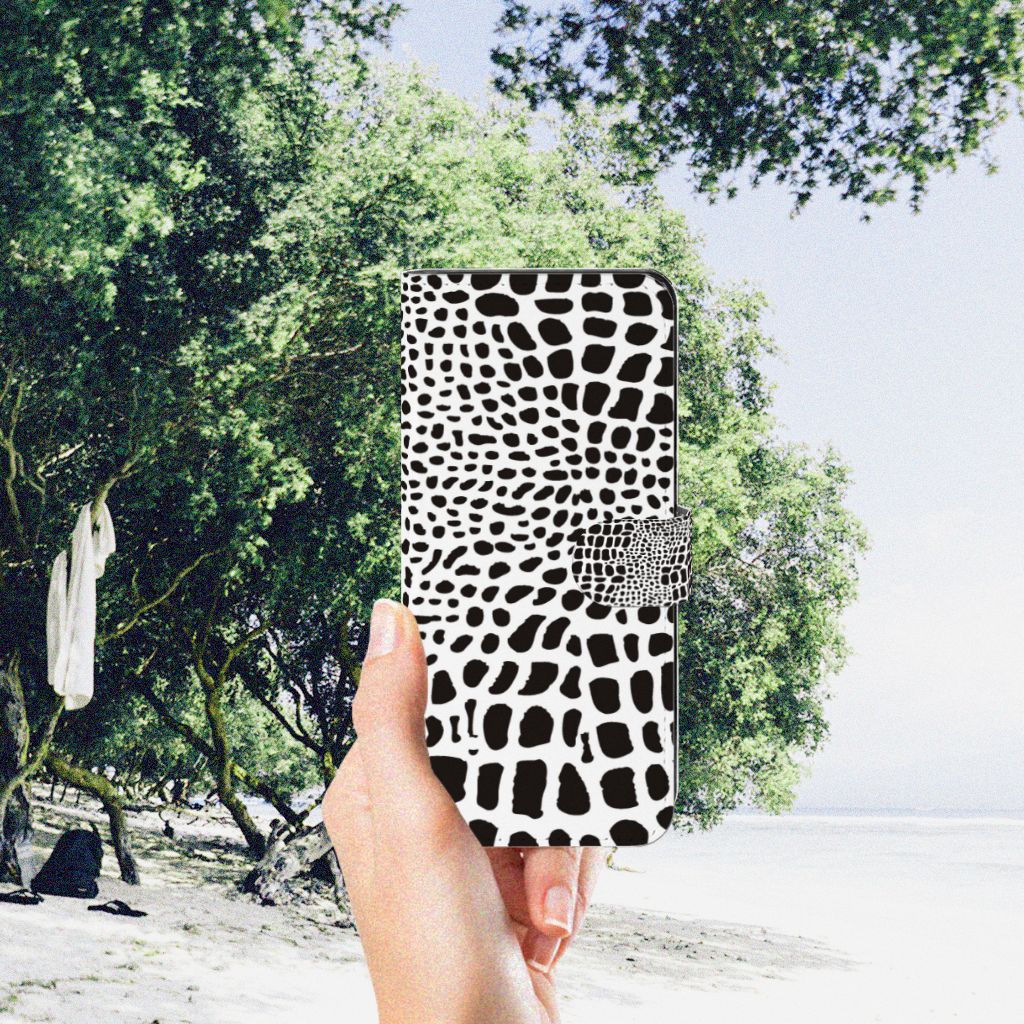 OPPO A98 5G Telefoonhoesje met Pasjes Slangenprint slangenprint boekhoesje zwart wit aanzicht