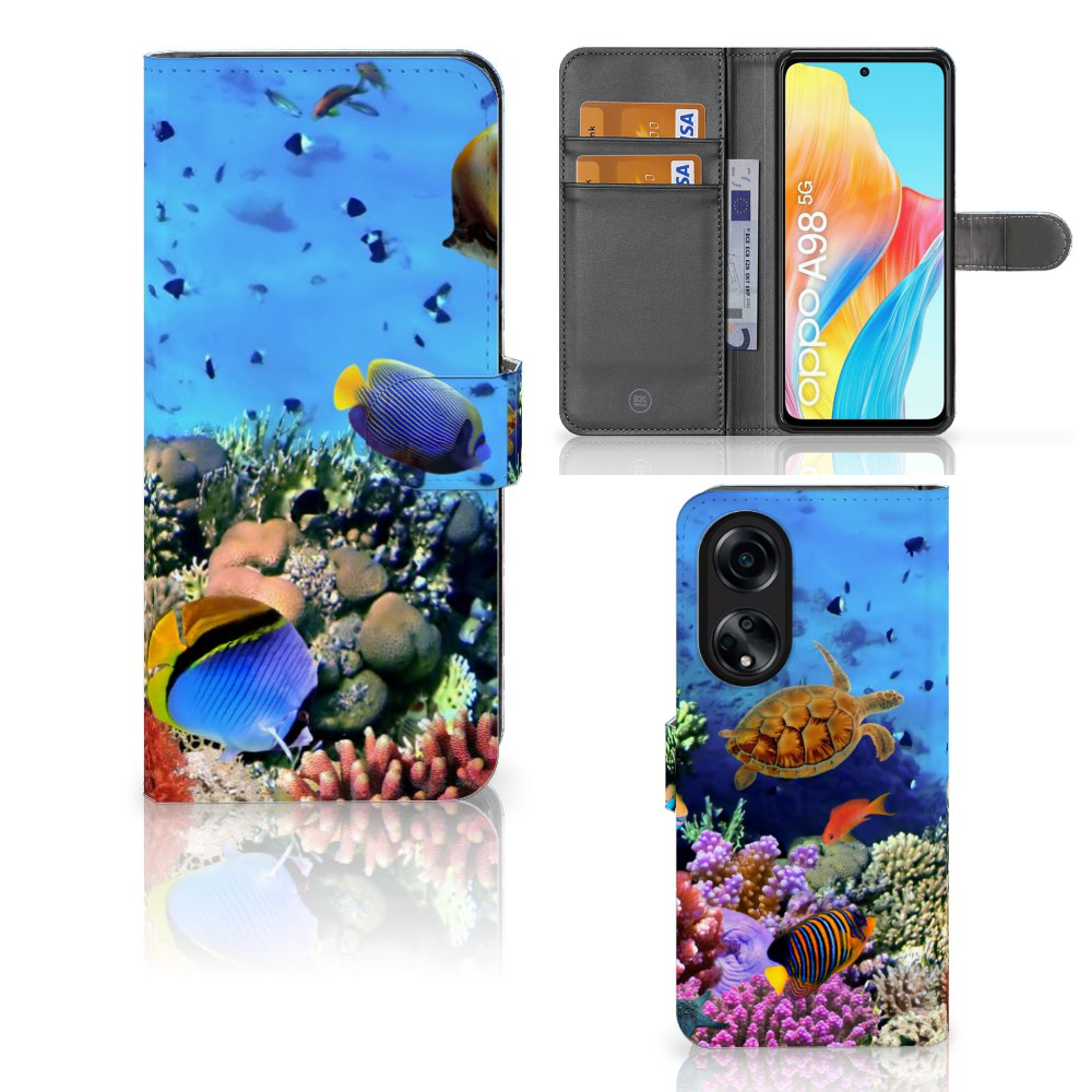 OPPO A98 5G Telefoonhoesje met Pasjes Vissen hoesje tropische vissen aanzicht