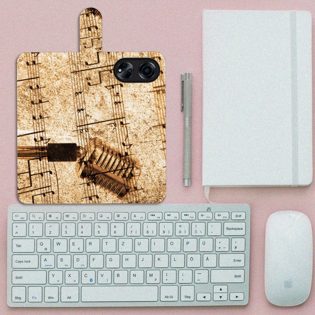 OPPO A98 5G Telefoonhoesje met foto Bladmuziek bladmuziek ontwerp bovenaanzicht