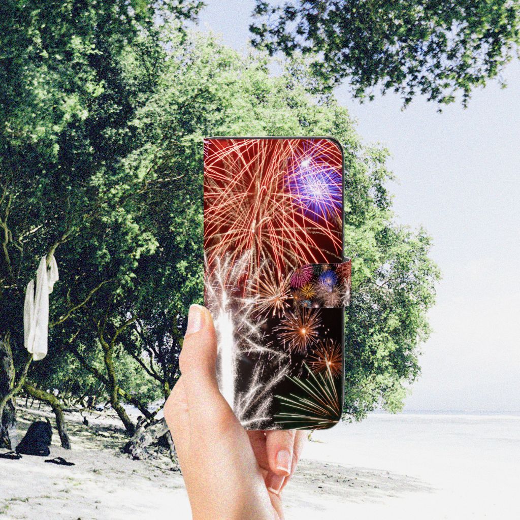 OPPO A98 5G Wallet Case met Pasjes Vuurwerk in hand, kleurrijke vuurwerkprint voor bescherming en gebruiksgemak 🎆.