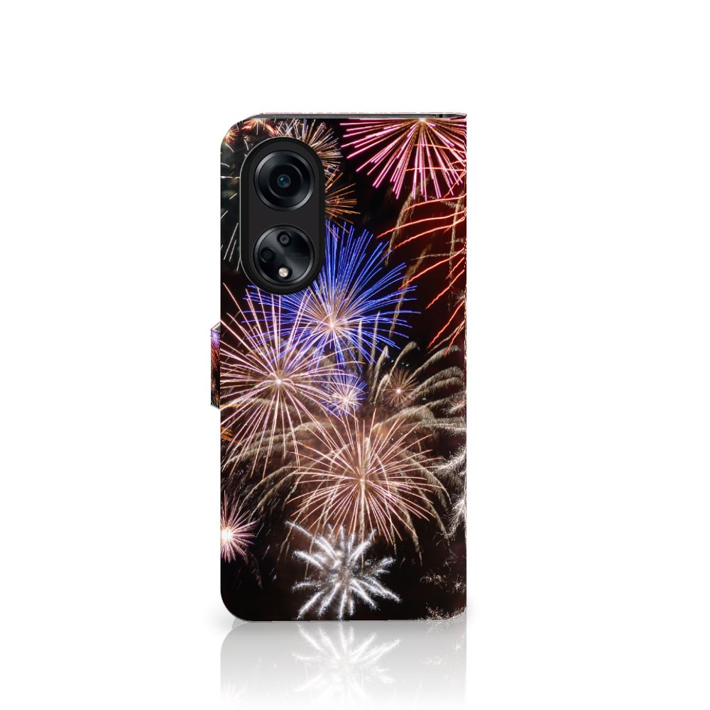 OPPO A98 5G Wallet Case met Pasjes Vuurwerk met kleurrijke siervuurwerkprint voor stijl en bescherming.