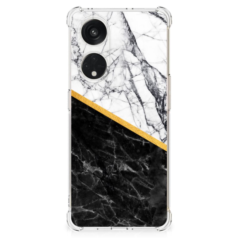 OPPO A98 Anti-Shock Hoesje Marmer Wit Zwart - Origineel Cadeau Man B2C Telecom