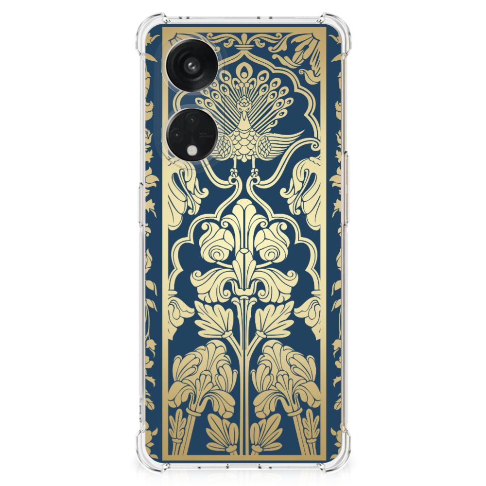OPPO A98 Case Beige Flowers telefoonhoesje blauw goud design zijaanzicht