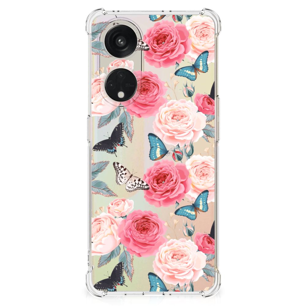 OPPO A98 Case Butterfly Roses achterkant bloemen vlinders