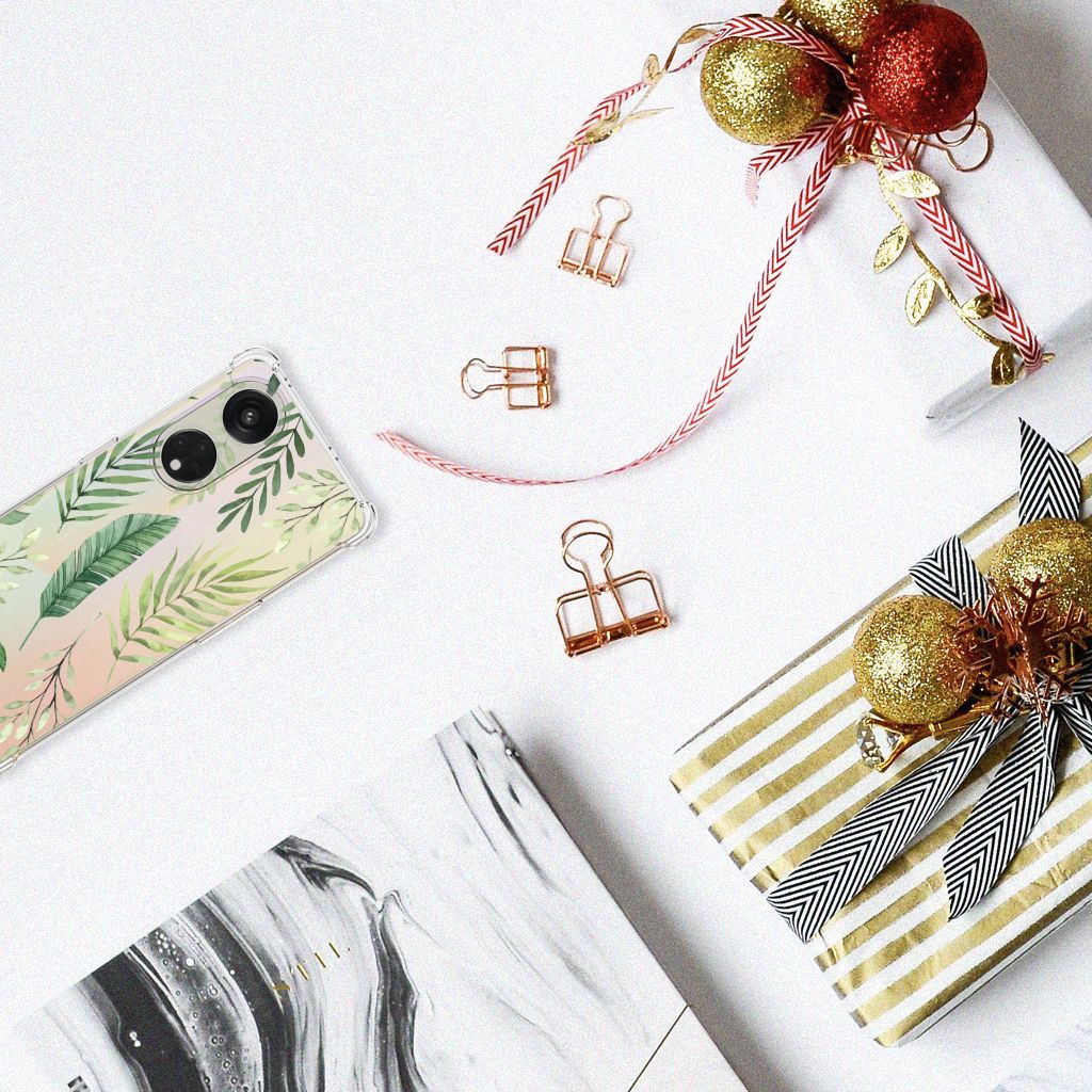 OPPO A98 Case Leaves bovenaanzicht met cadeau en decoraties