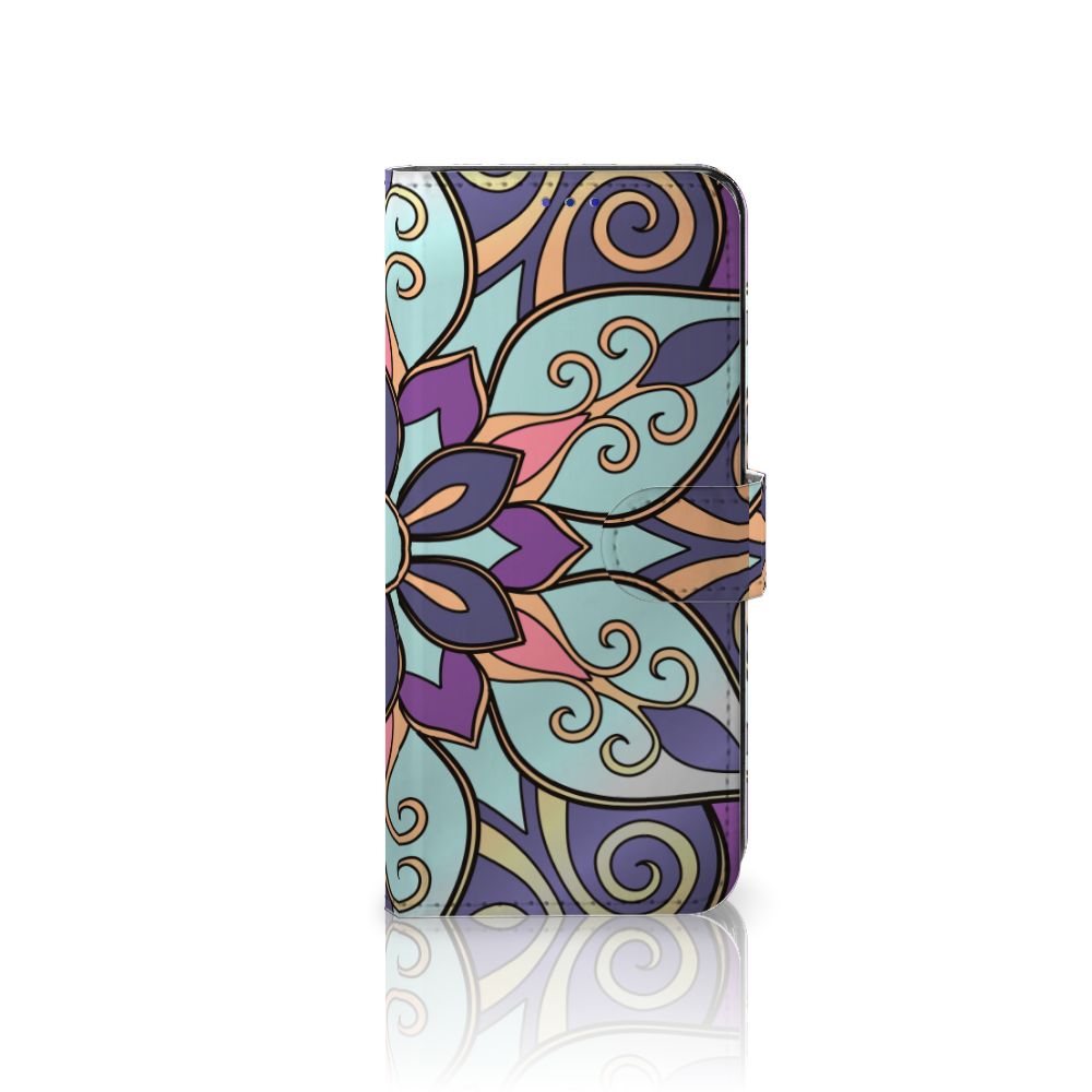 OPPO Find X5 Hoesje Purple Flower boekhoesje design paarse bloemen aanzicht