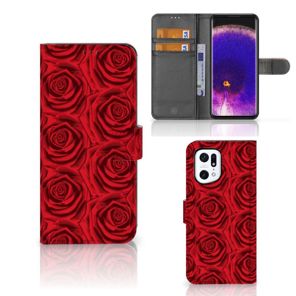 OPPO Find X5 Pro Hoesje Red Roses telefoonhoesje design rozen aanzicht