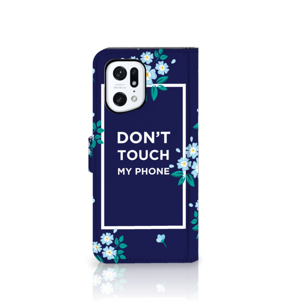 OPPO Find X5 Pro Portemonnee Hoesje Flowers Blue DTMP aanzicht