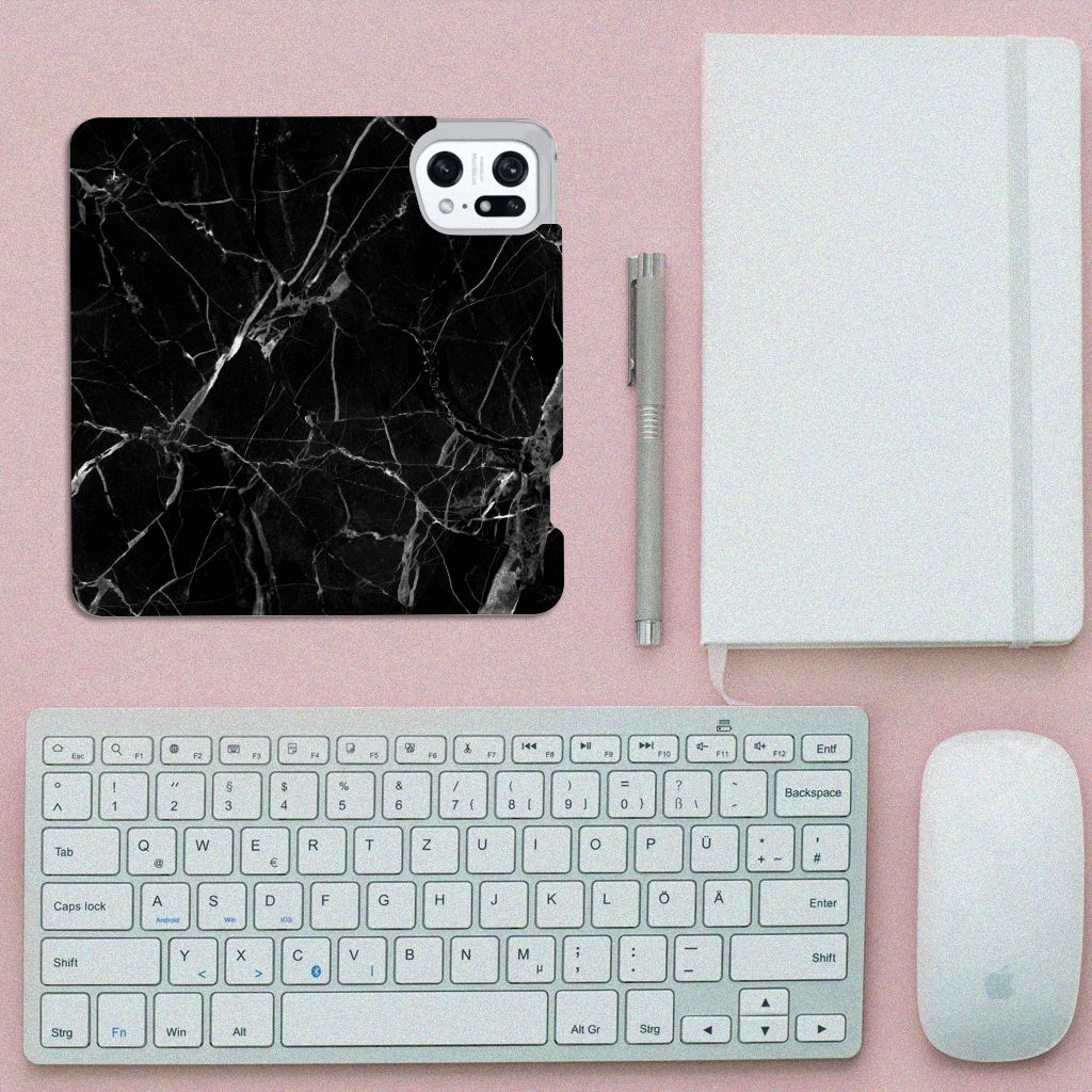 OPPO Find X5 Pro Standcase Marmer Zwart design hoesje bovenaanzicht