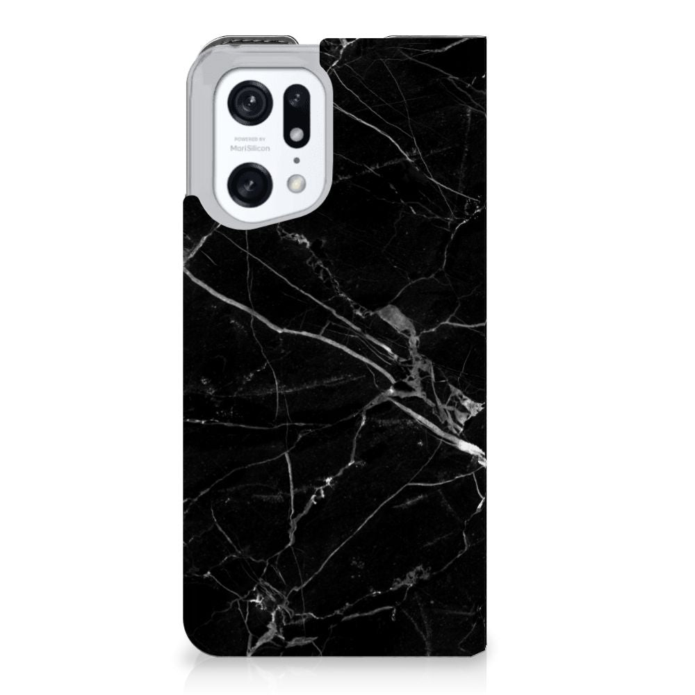 OPPO Find X5 Pro Standcase Marmer Zwart - Origineel Cadeau Vader hoesje zwart marmer achterkant