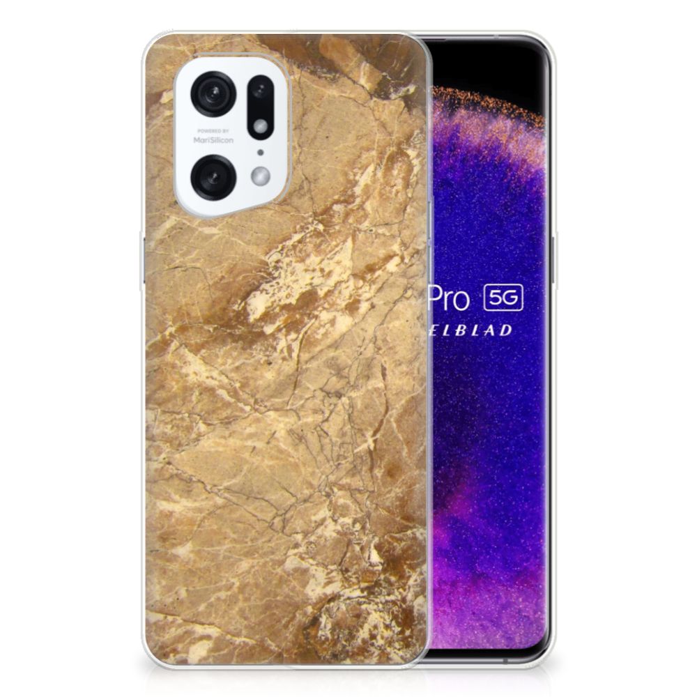 OPPO Find X5 Pro TPU Siliconen Hoesje Marmer Creme marmer lichtbruin design achterkant