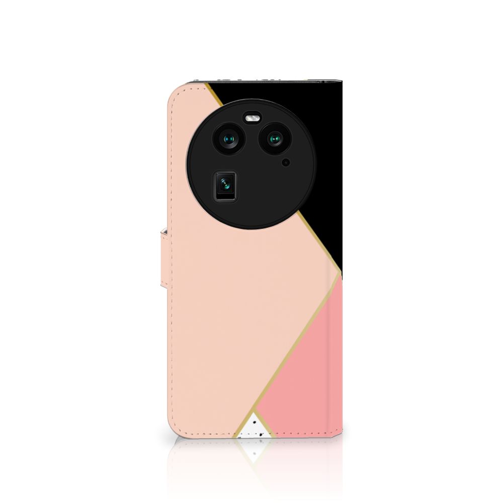 OPPO Find X6 Book Case Zwart Roze Vormen geometrisch design voorkant