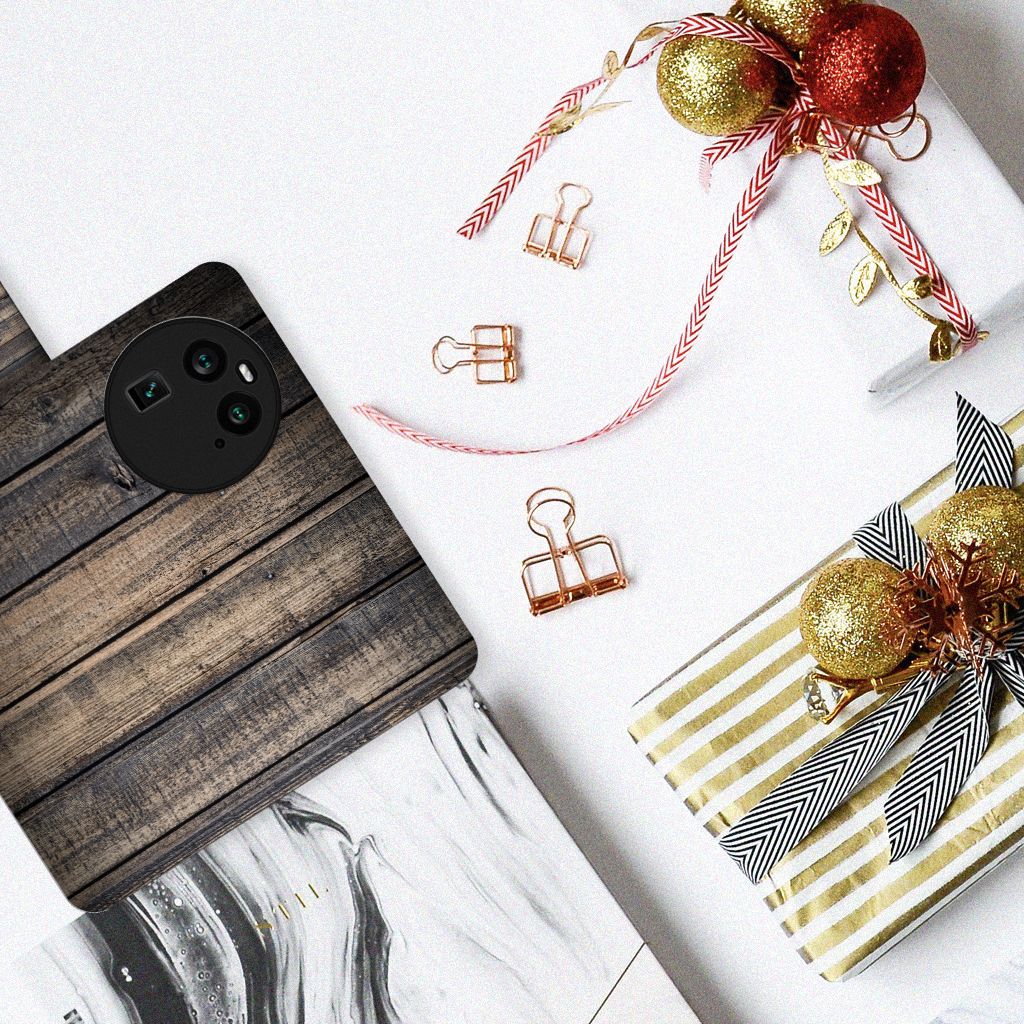 OPPO Find X6 Book Style Case Steigerhout telefoon hoesje houten design bovenaanzicht