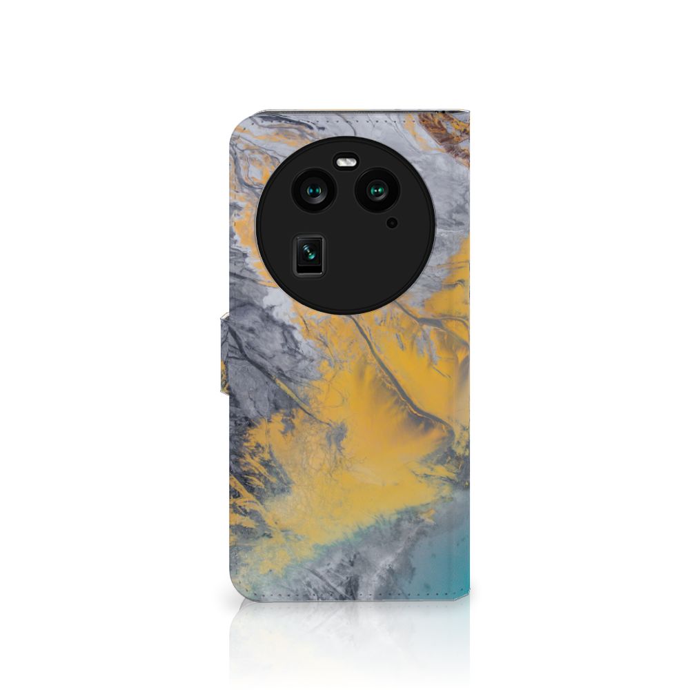 OPPO Find X6 Bookcase Marble Blue Gold hoesje marmer blauw goud aanzicht