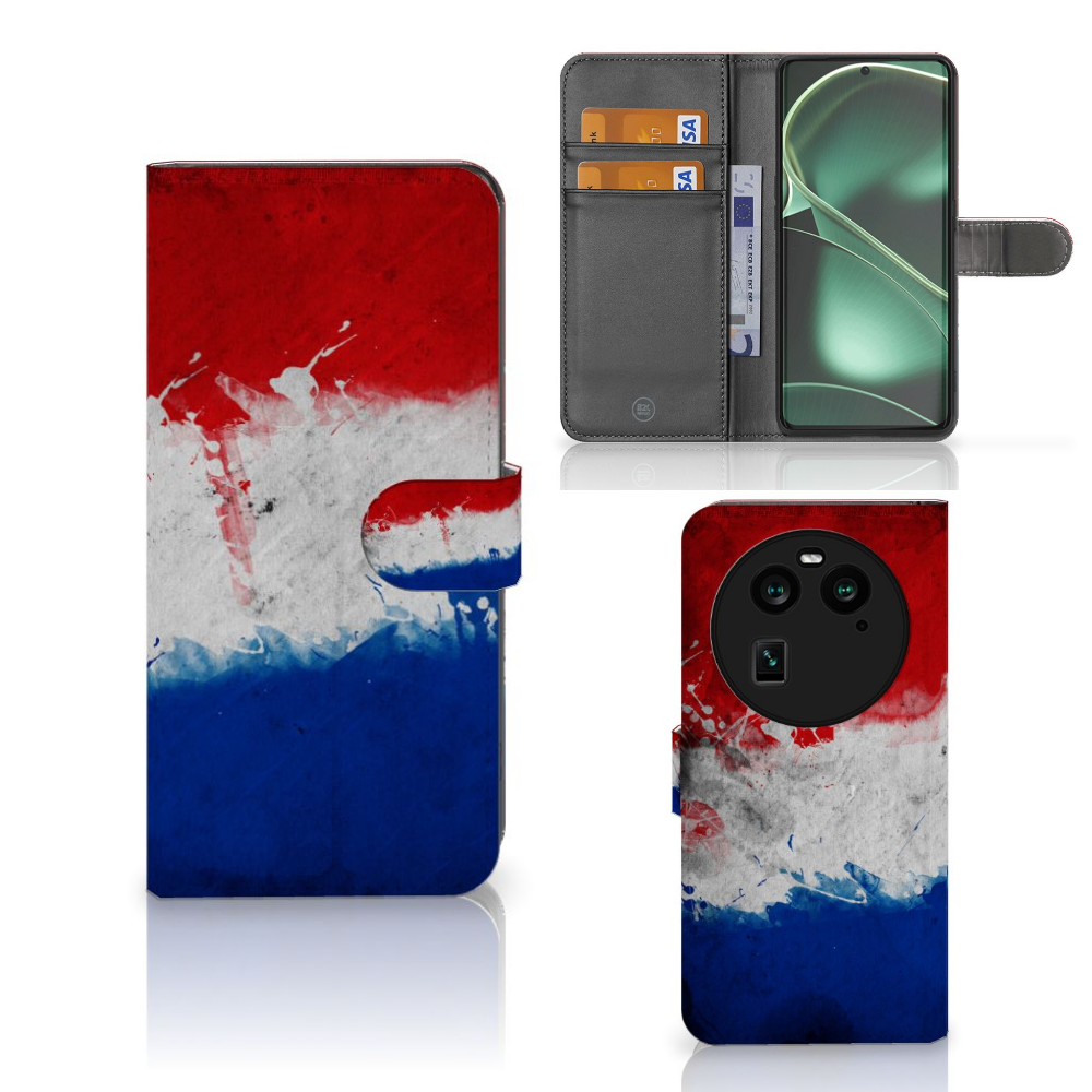 OPPO Find X6 Bookstyle Case Nederland met design van de Nederlandse vlag en pasjeshouder.