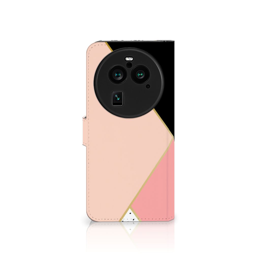 OPPO Find X6 Pro Book Case Zwart Roze Vormen geometrisch ontwerp voorkant