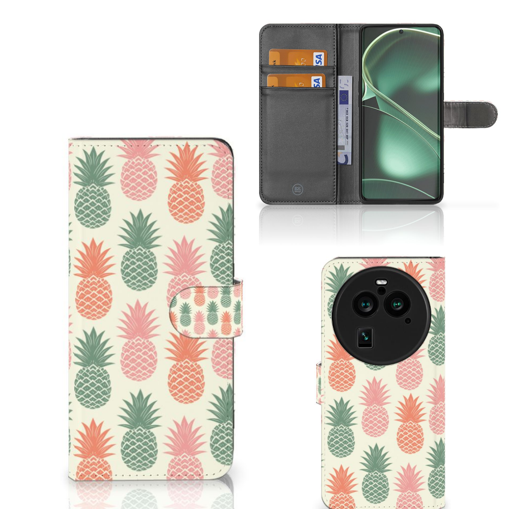 OPPO Find X6 Pro Book Cover Ananas telefoonhoesje ananas design voorkant achterkant