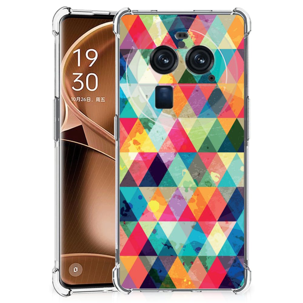 OPPO Find X6 Pro Doorzichtige Silicone Hoesje Geruit kleurrijk design geometrisch aanzicht