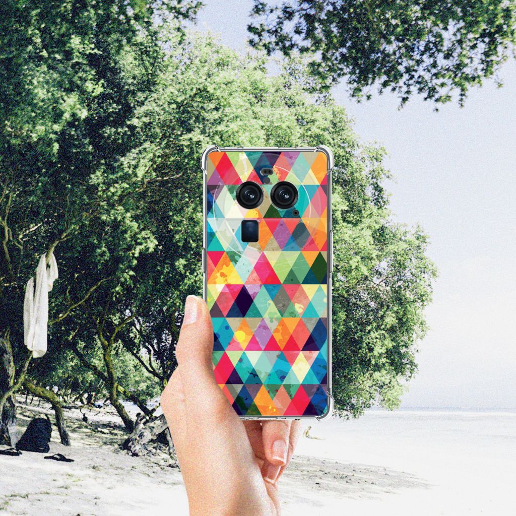 OPPO Find X6 Pro Doorzichtige Silicone Hoesje Geruit kleurrijk design hand en natuur