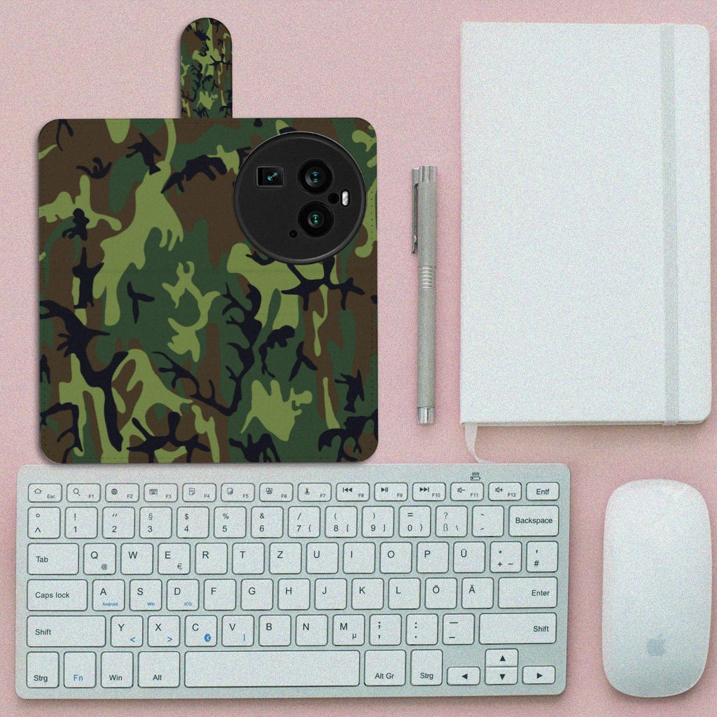 OPPO Find X6 Pro Telefoon Hoesje Army Dark camouflage design aanzicht