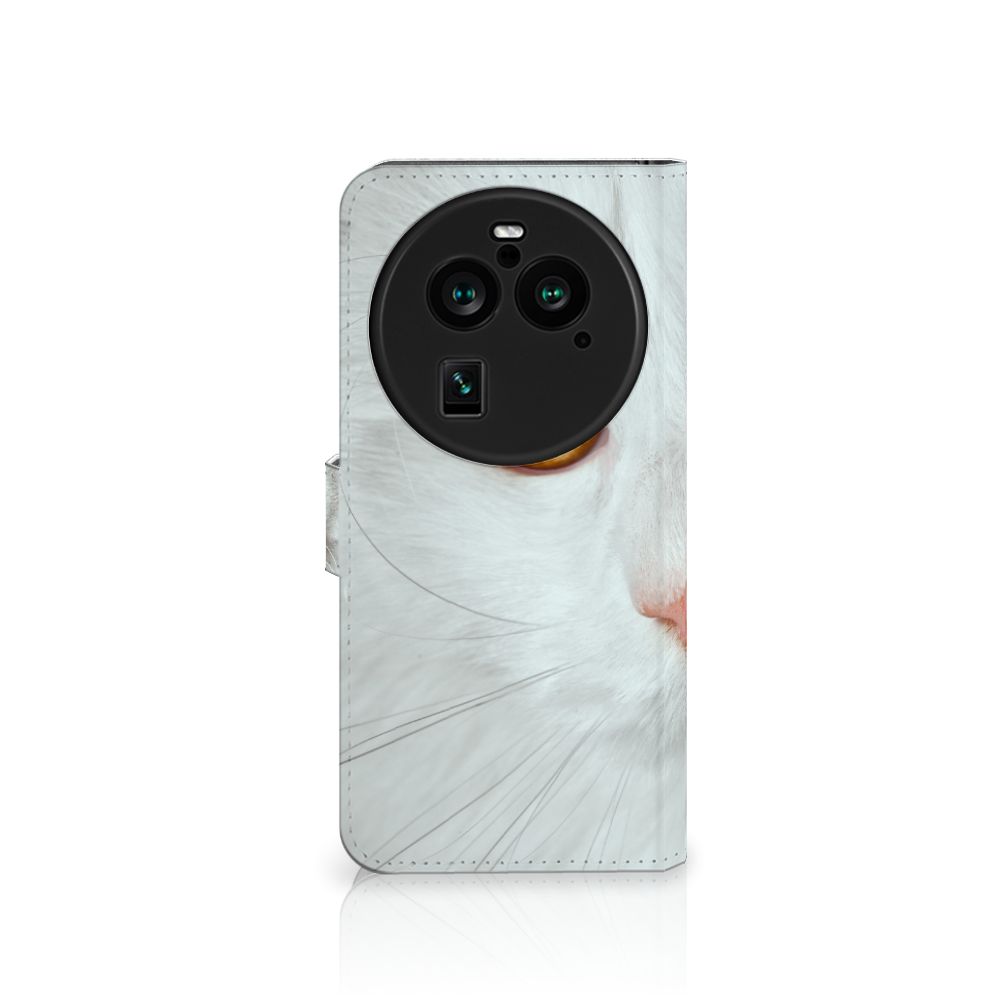 OPPO Find X6 Pro Telefoonhoesje met Pasjes Witte Kat telefoonhoesje design witte kat aanzicht