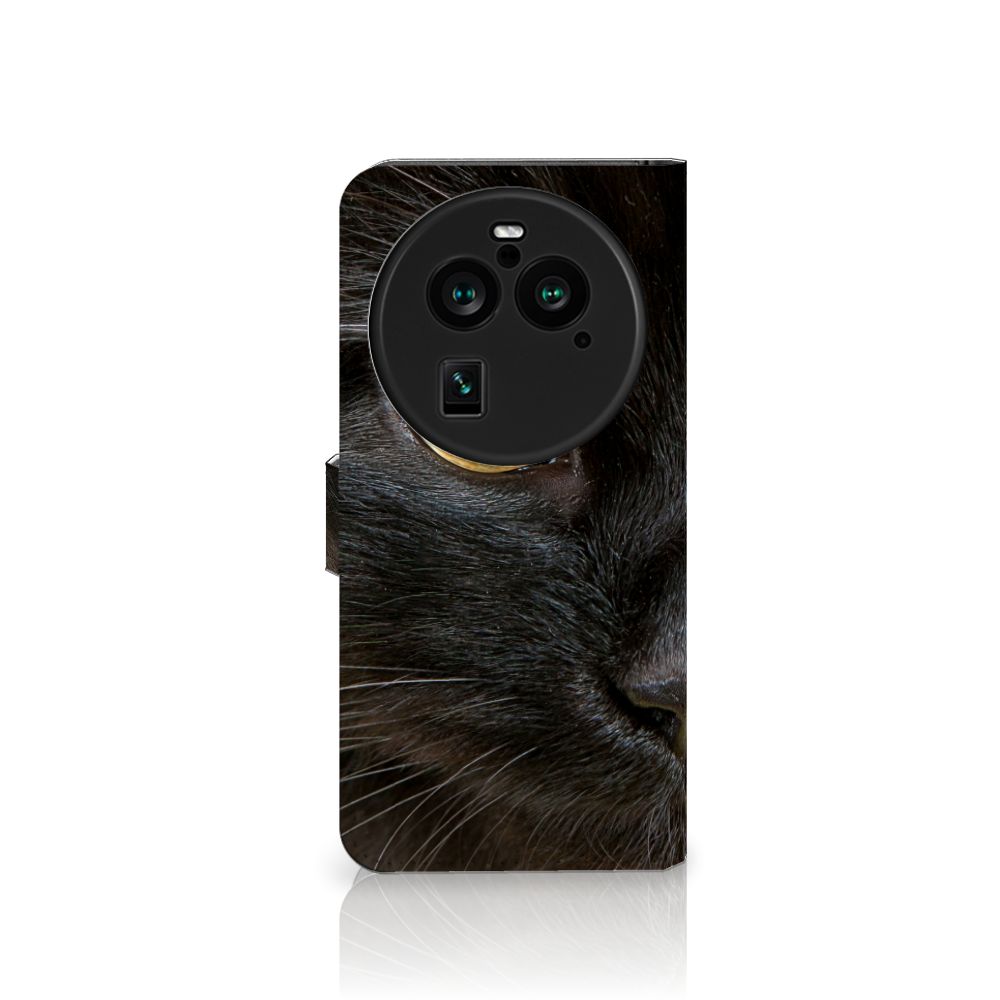 OPPO Find X6 Pro Telefoonhoesje met Pasjes Zwarte Kat hoesje zwart kat aanzicht