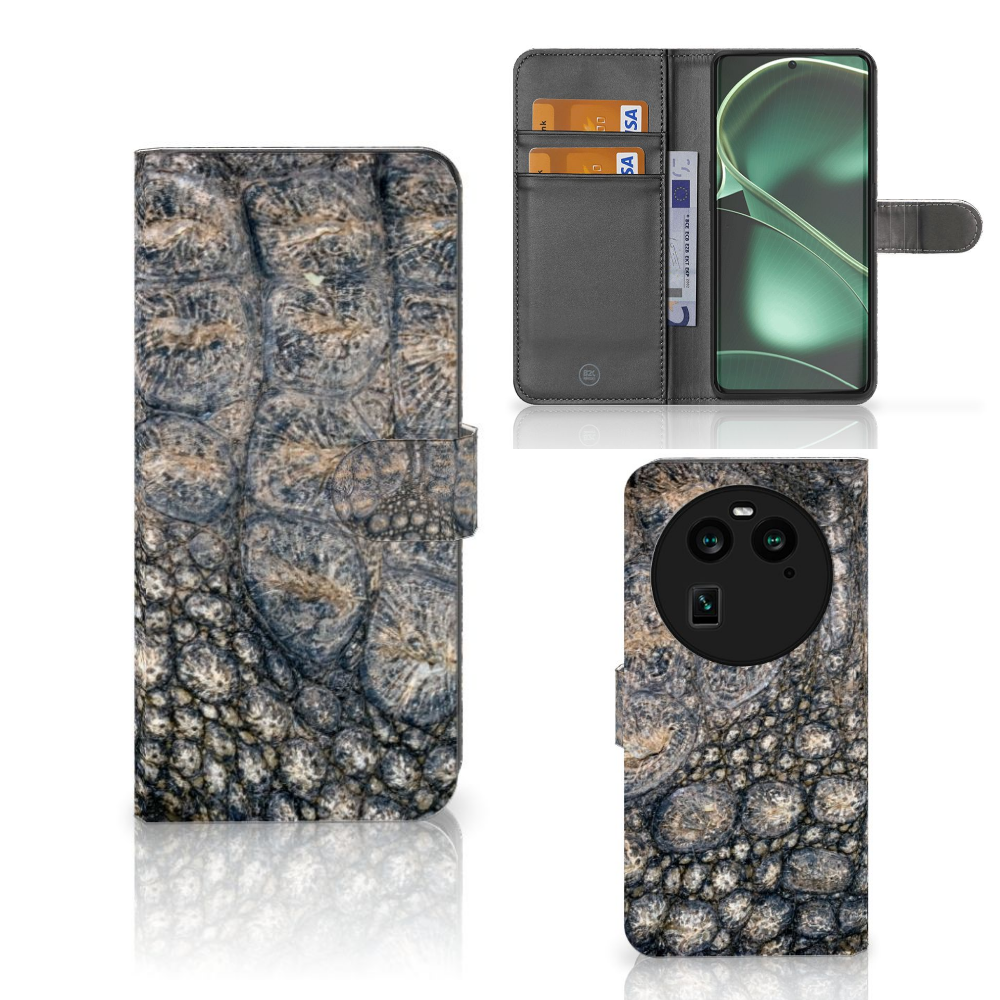 OPPO Find X6 Telefoonhoesje met Pasjes Krokodillenprint telefoonhoesje krokodillenprint aanzicht