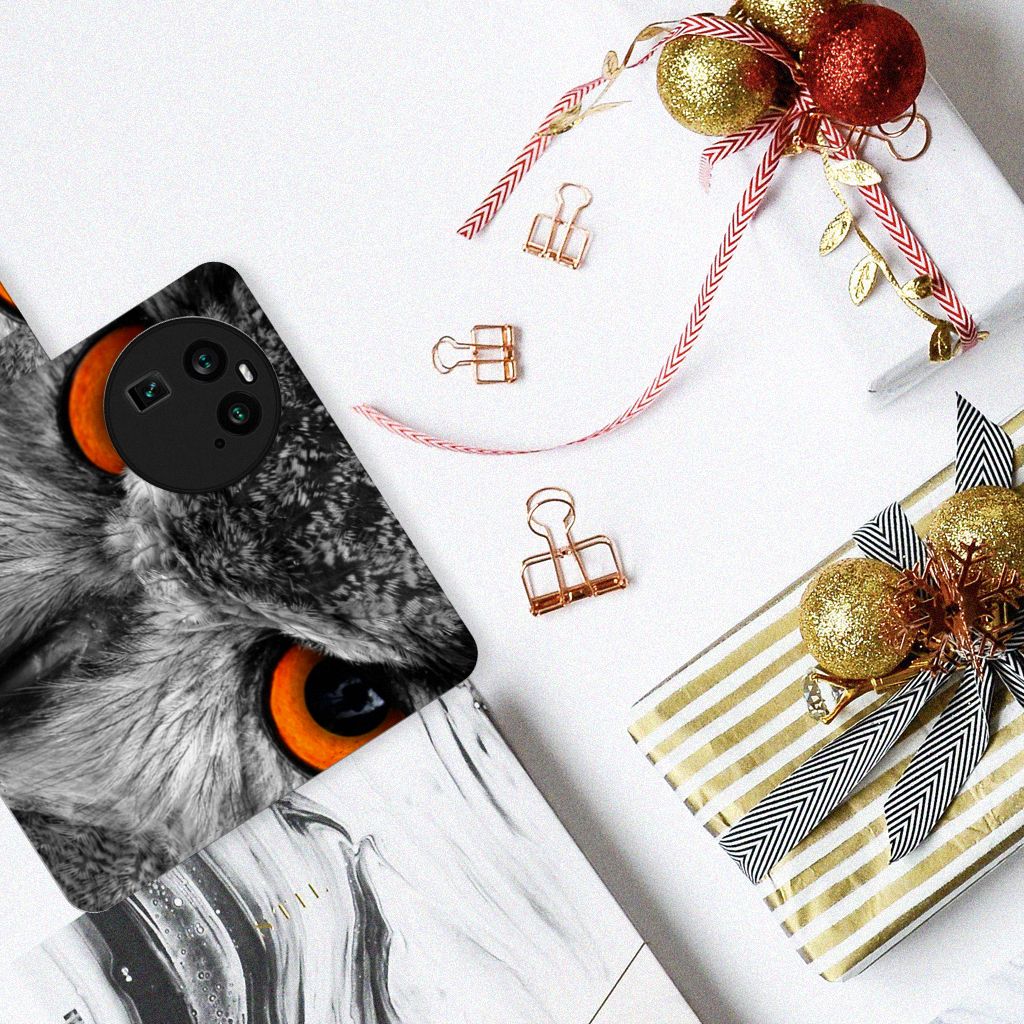 OPPO Find X6 Telefoonhoesje met Pasjes Uil design uil bovenaanzicht