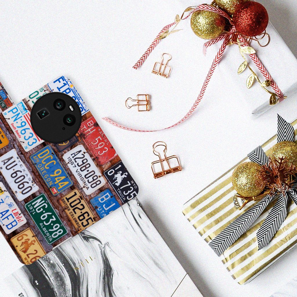 OPPO Find X6 Telefoonhoesje met foto Kentekenplaten collage bovenaanzicht