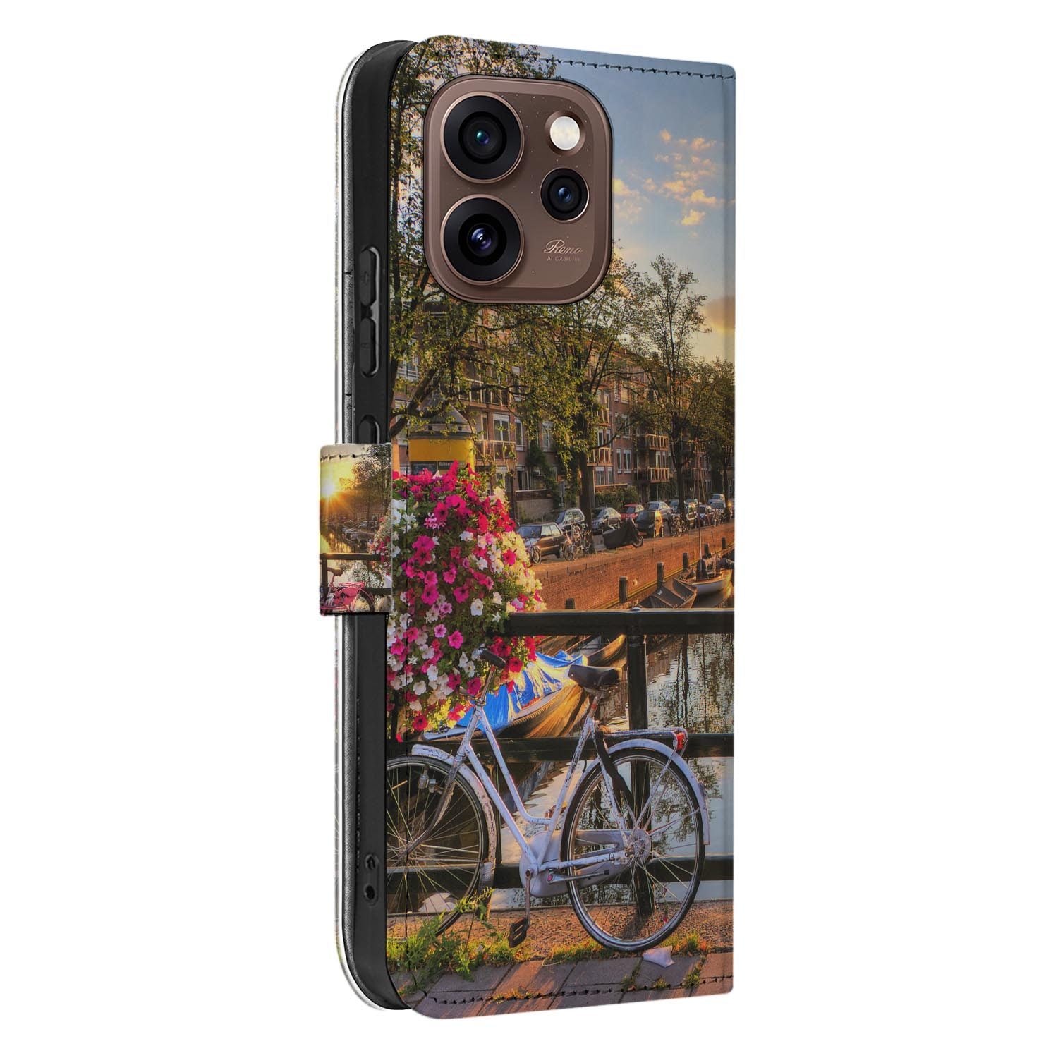 Bookcase hoesje OPPO Reno15 Pro Amsterdamse Grachten met gesloten klep, vooraanzicht