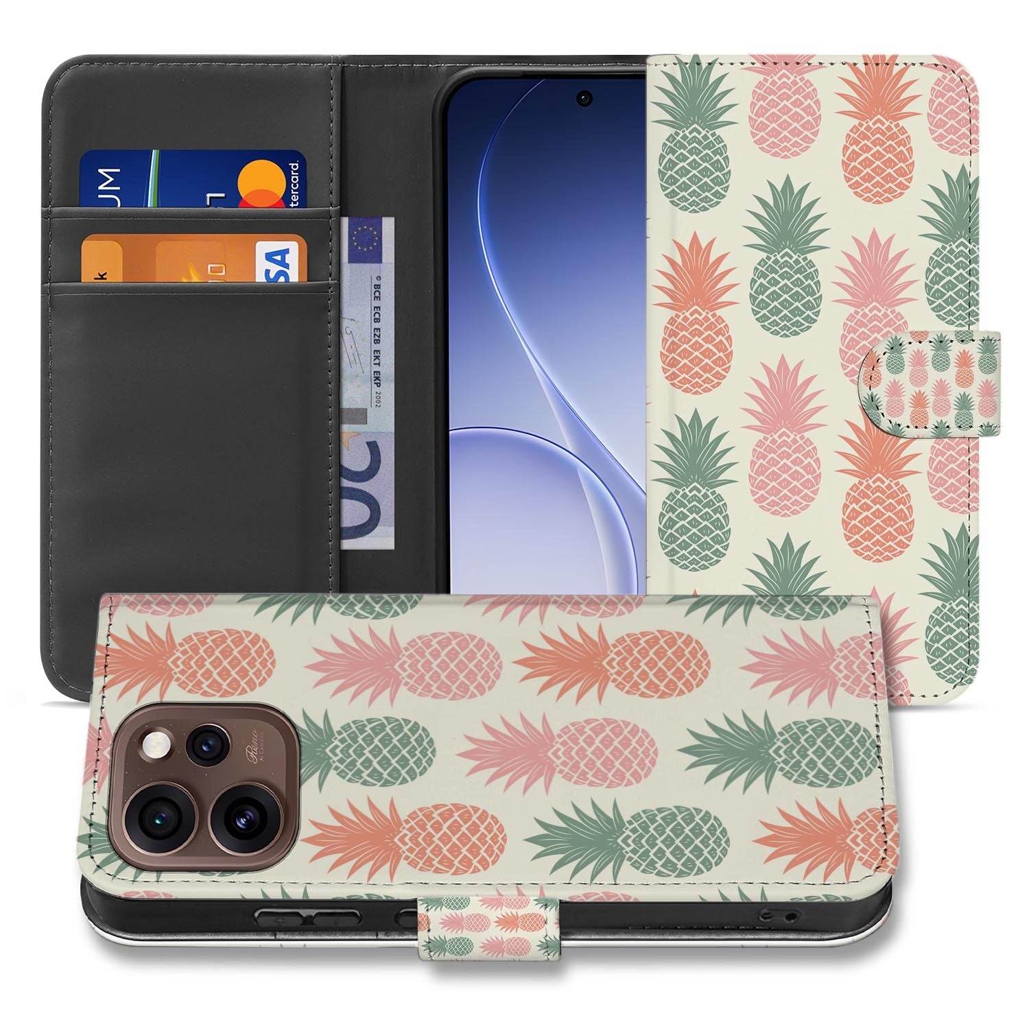 Bookcase hoesje OPPO Reno15 Pro Ananas achterzijde met camera-uitsparing