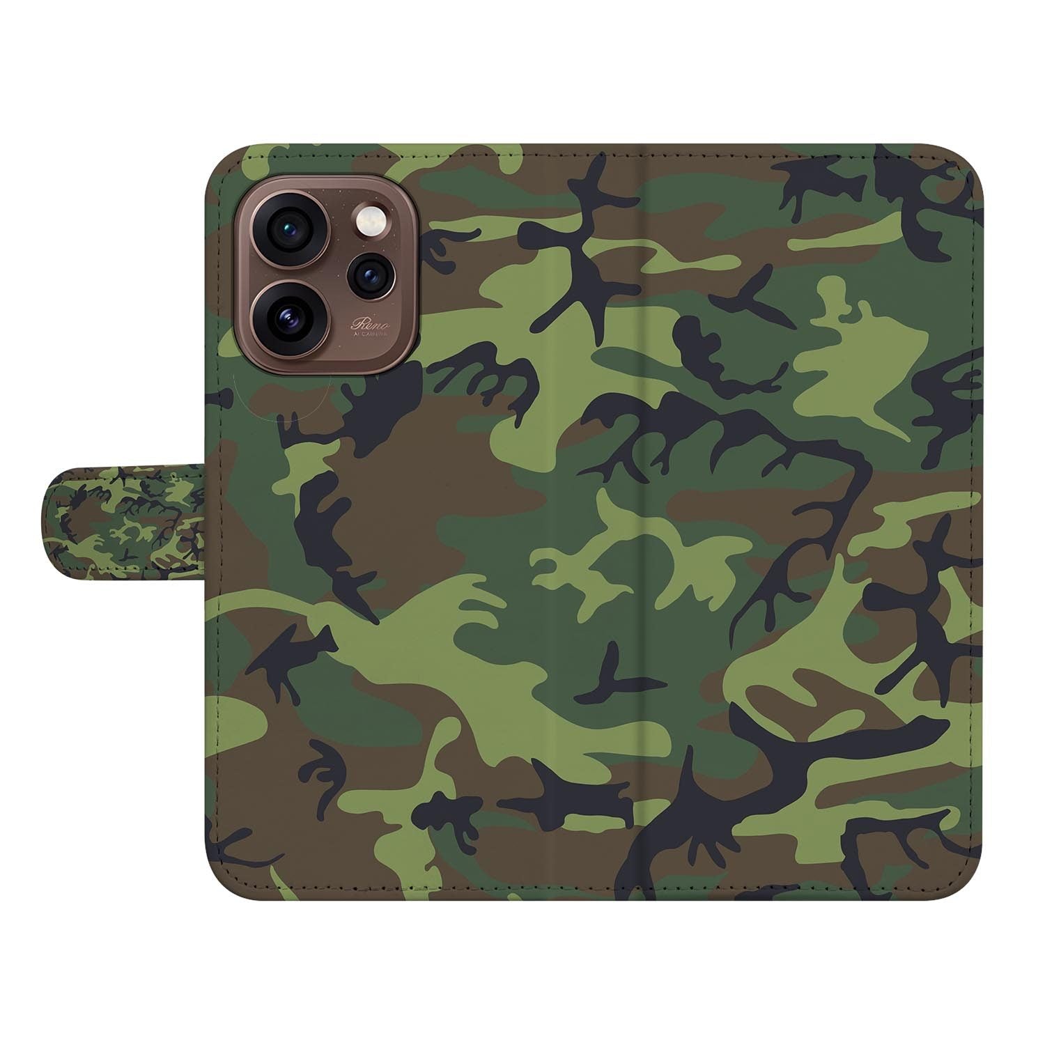 Book case hoesje OPPO Reno15 Pro Army Dark met gesloten klep, vooraanzicht