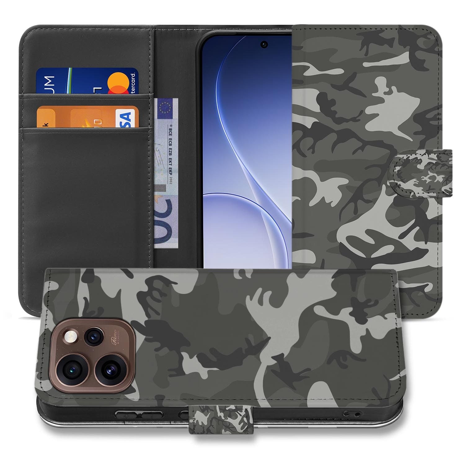 Book case hoesje OPPO Reno15 Pro Army Light opengeklapt met pasjesvakken zichtbaar