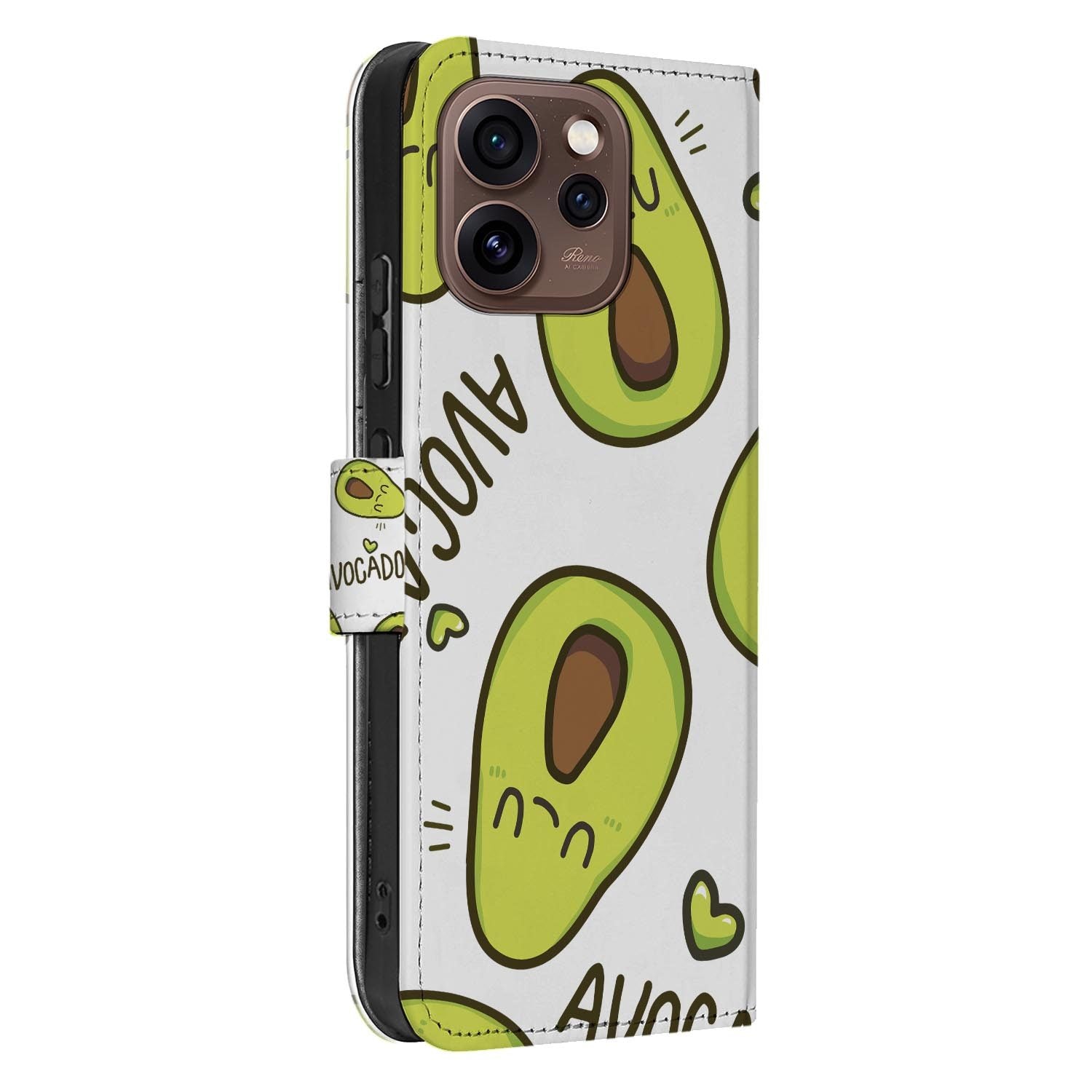 Portemonnee hoesje OPPO Reno15 Pro Avocado Singing opengeklapt met pasjesvakken zichtbaar