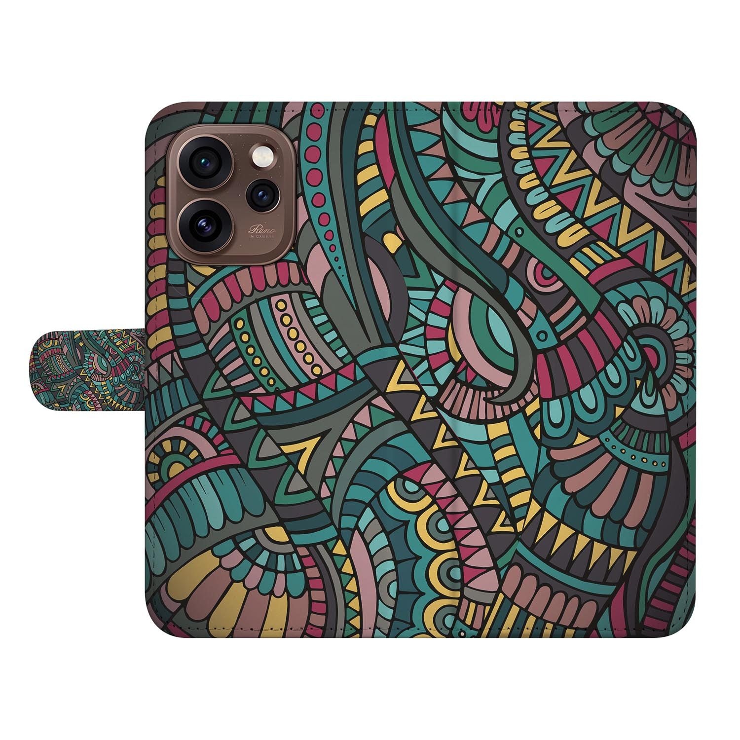 Portemonnee hoesje OPPO Reno15 Pro Aztec schuin aanzicht van de klep