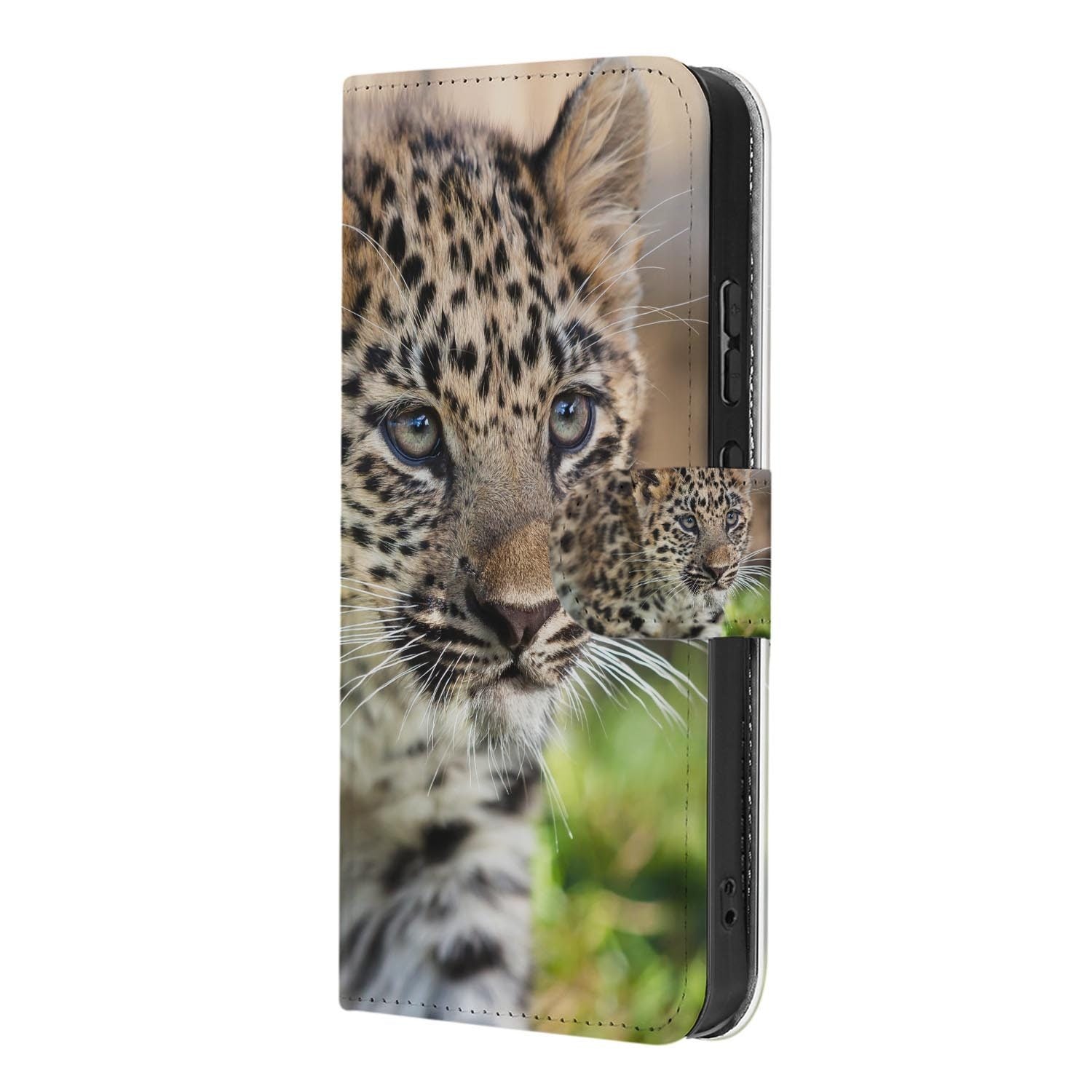 Wallet hoesje OPPO Reno15 Pro Baby Luipaard zijaanzicht met magneetsluiting