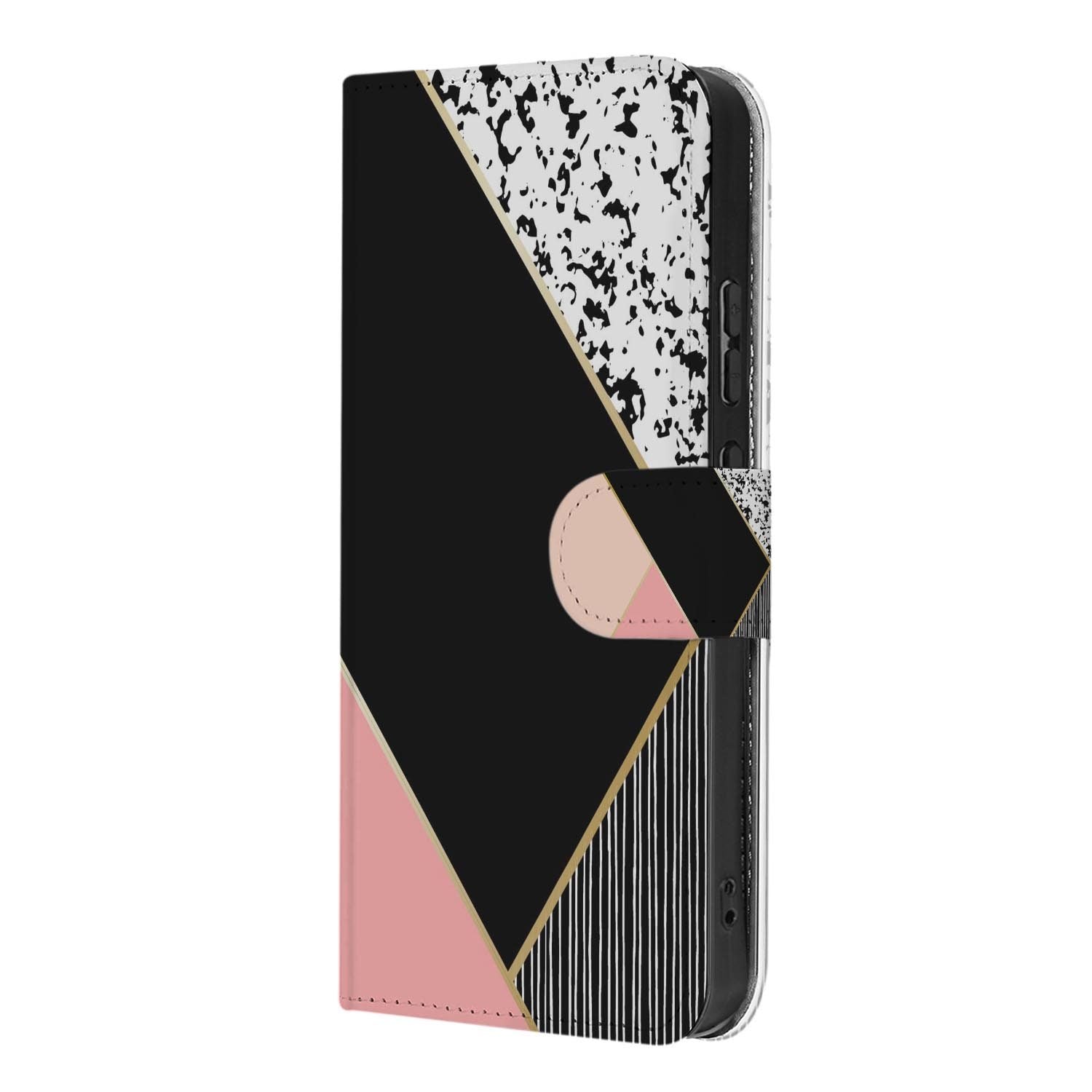 Bookcase hoesje OPPO Reno15 Pro Black Pink Shapes achterzijde met camera-uitsparing