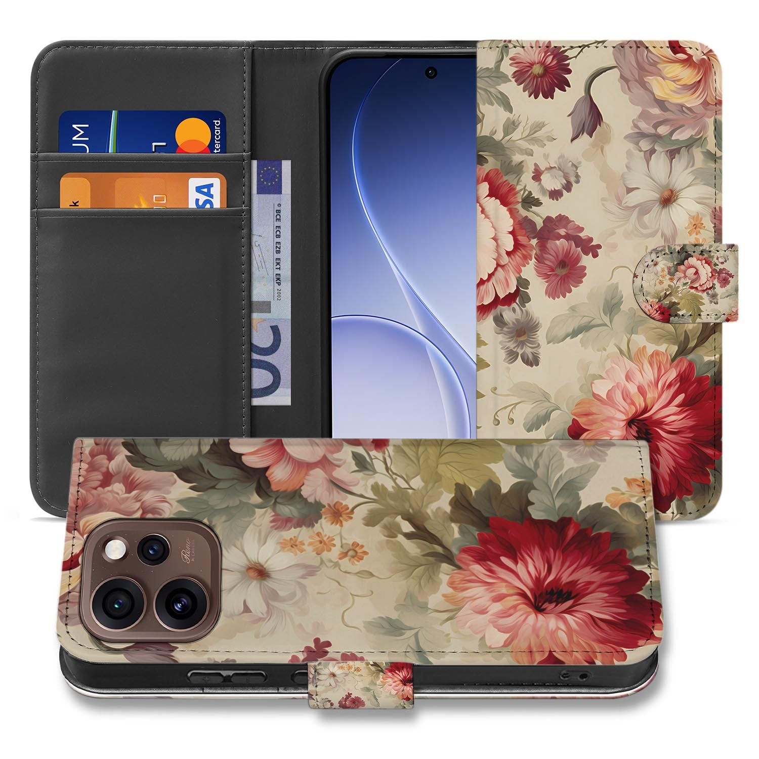 Book case hoesje OPPO Reno15 Pro Bloemen zijaanzicht met magneetsluiting